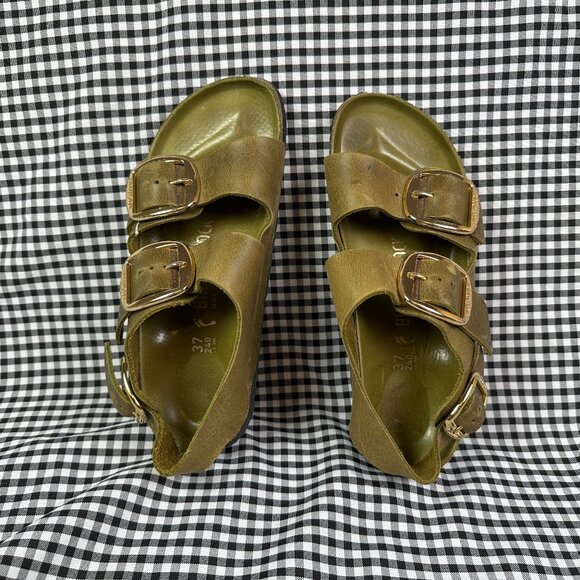 Birkenstock Milano Big Buckle Oiled Leather Olive Green Gold EU 37 / US 6 - Picture 1 of 4
